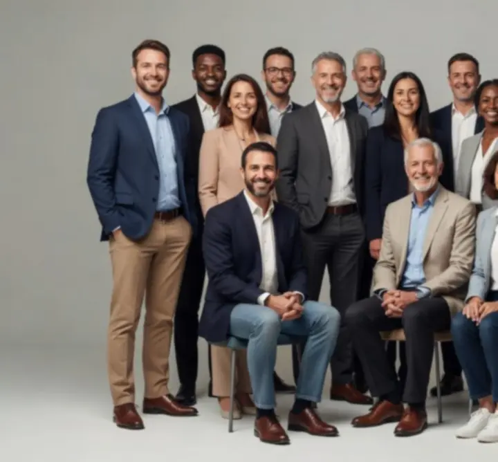 Portrait de groupe de clients souriants de profils variés, illustrant la diversité des assurés Trends Shops Link.