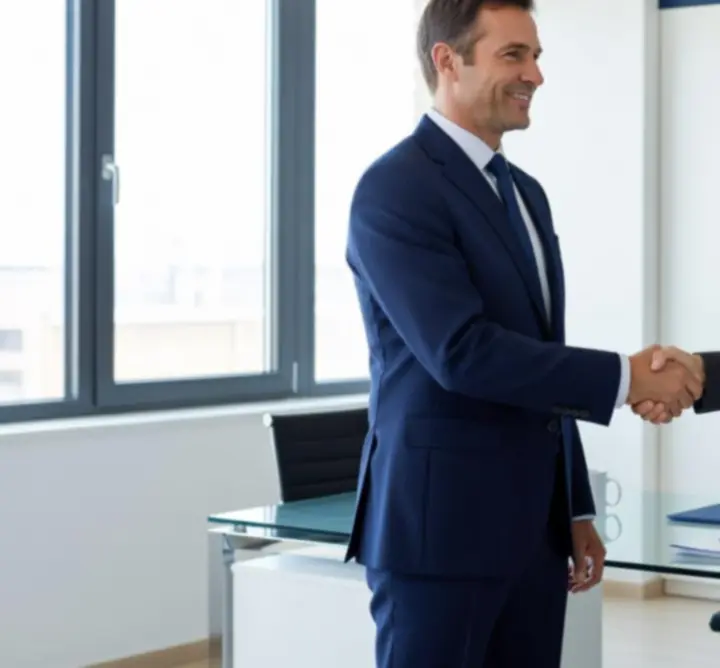 Client satisfait discutant de son assurance responsabilité civile avec un conseiller